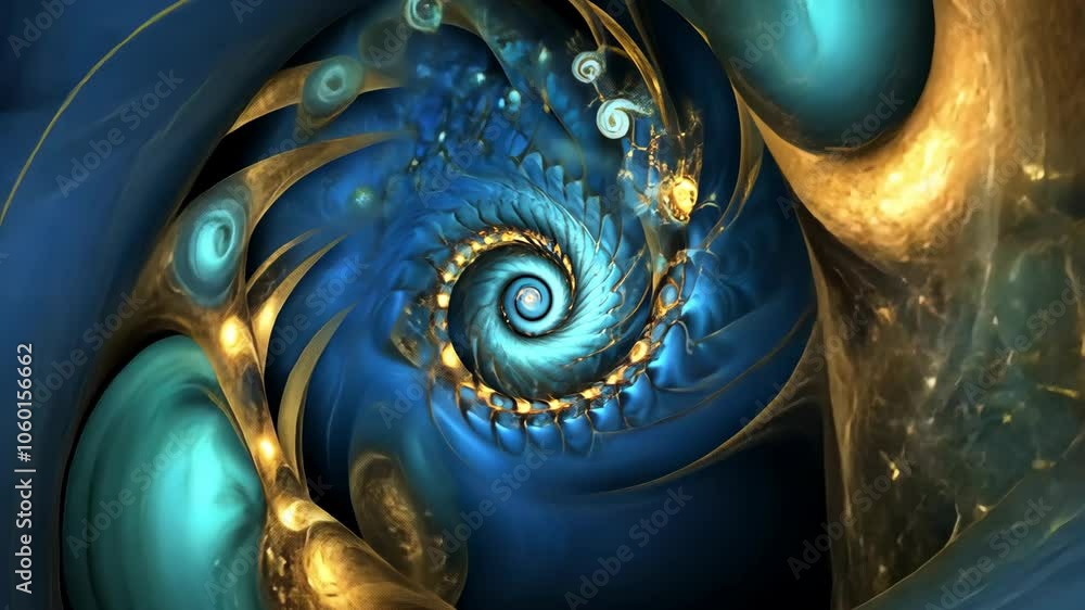 Aufkleber a blue and gold spiral forms an abstract pattern, creating a mesmerizing optical illusion