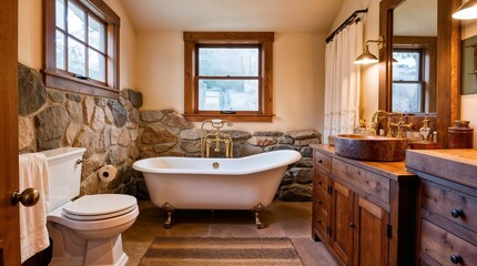 Rustic Bathroom with Clawfoot Tub and Wooden Accents