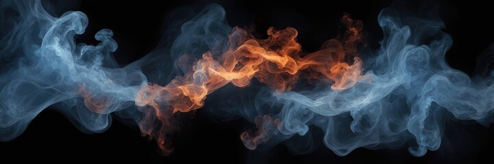 Fototapeta premium Abstract smoke fire in Gray and blue light isolated on a black background