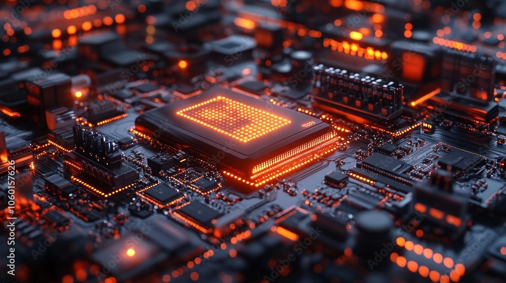 Poster close-up of a circuit board with glowing components.