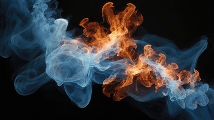 Obraz premium Abstract smoke fire in White and blue light isolated on a black background