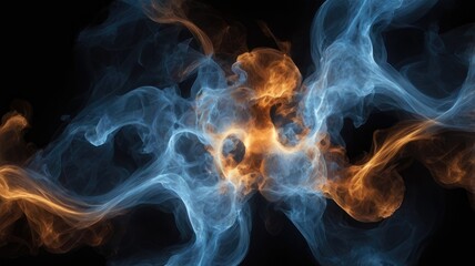 Abstract  smoke fire in White and blue light isolated on a black background