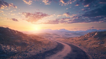 Fototapeta premium Design an image of a winding mountain path leading to a bright horizon