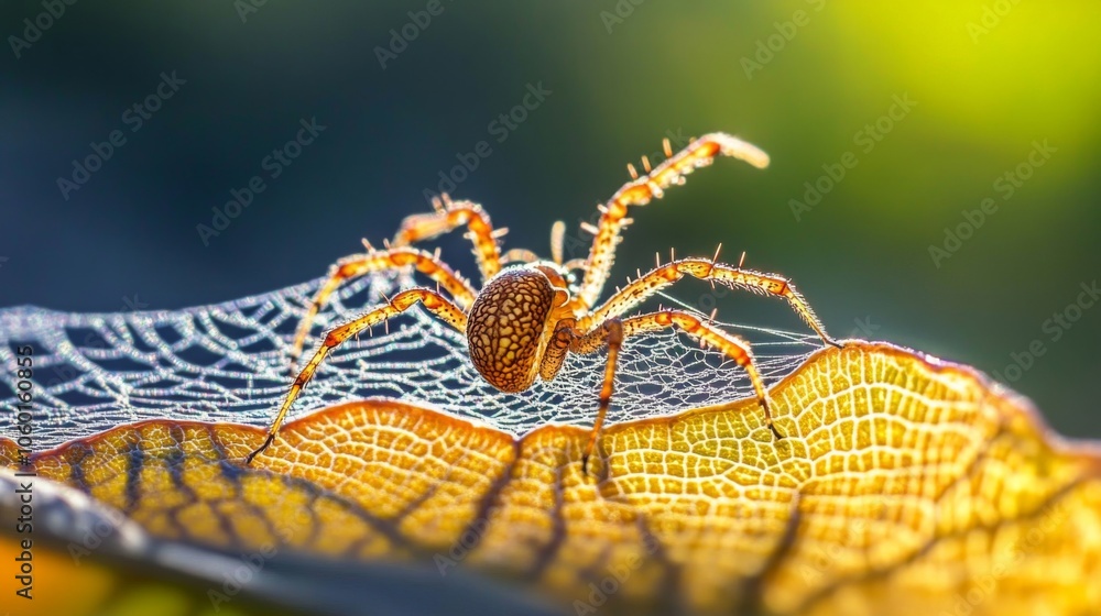Poster Close-up of Spider on Web in Natural Setting