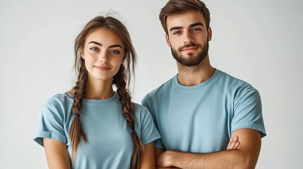 Obraz premium Couple in Blue Shirts.