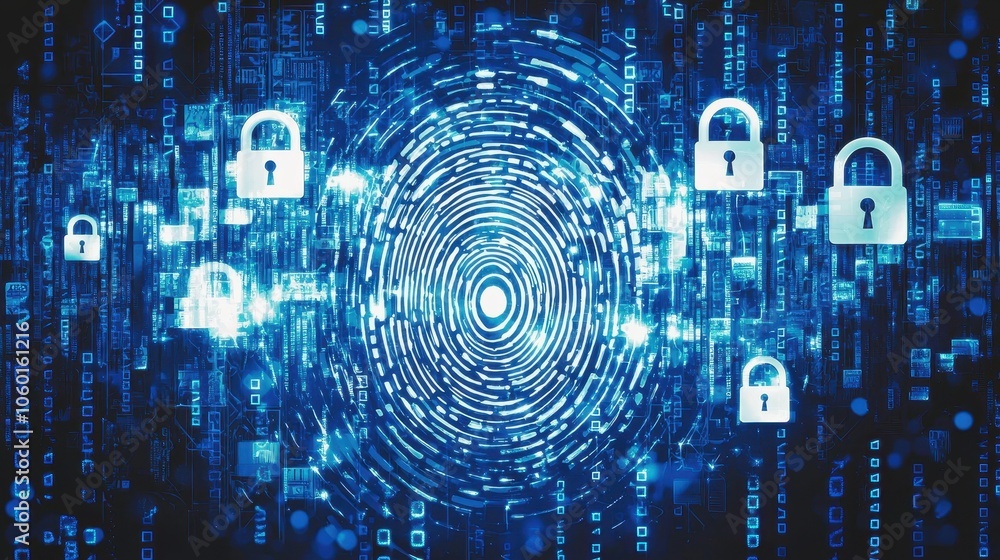 Poster digital security concept with fingerprint and locks