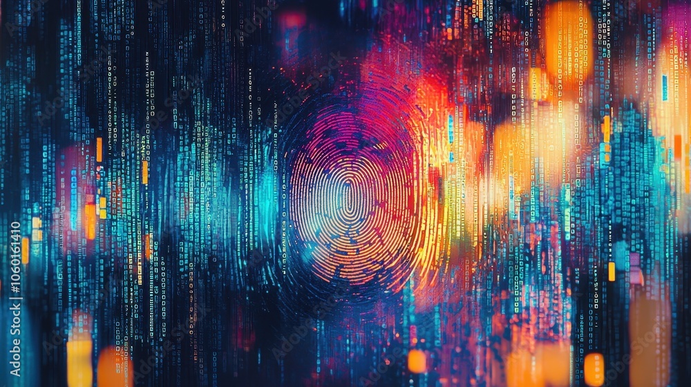 Aufkleber digital fingerprint abstract background with colorful lights