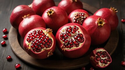 Closeup of fresh Pomegranate top view fruit background