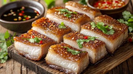 Crispy Pork Belly Served with Sauces