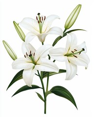 Obraz premium Beautiful white lilies with fresh green buds, symbolizing purity and elegance, perfect for any floral-themed design or project.