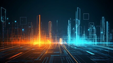 A stunning image of a futuristic digital landscape, featuring intricate glowing lines and vibrant hues that symbolize cutting edge technology and innovation.