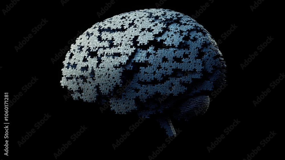 Poster creative representation of a brain in puzzle form