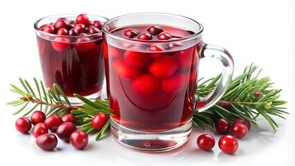Cranberry punch in a glass, refreshing and vibrant on a white background. Ideal for festive occasions.