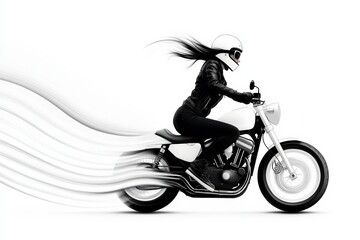 Woman is riding a motorcycle with her hair blowing in the wind. Concept of freedom and adventure, as the woman is enjoying the thrill of riding her motorcycle