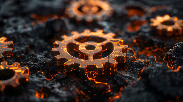 RUST programming language concept, featuring rusty gears intricately combined with binary code on a dark, tech-themed background, symbolizing the fusion of old machinery and modern programming