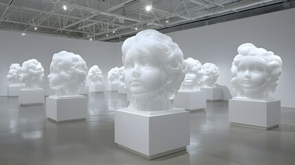 Surreal exhibition of translucent head sculptures