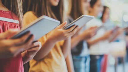 Students Engaged in Online Quiz with Tablets