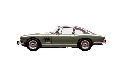 Fototapeta premium Side view of a classic vintage green car with sleek curves and chrome accents.