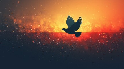 Fototapeta premium Bird soaring across a vibrant sunset sky