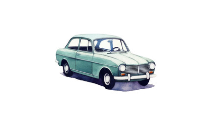 Obraz premium Illustration of a vintage green compact car with a classic design and white-wall tires.