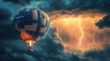 Obraz premium Hot Air Balloon Flying Through a Thunderstorm