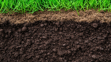 Fototapeta premium Healthy soil layer with rich dark earth and vibrant green grass