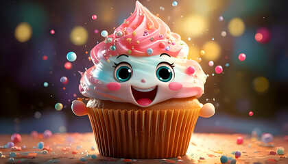 A bubbly cupcake character who loves to spread sweetness everywhere.