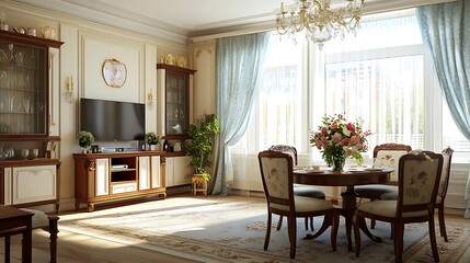 Elegant Dining Room Interior Design with Floral Accents