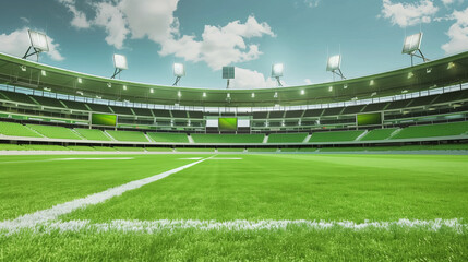 Obraz premium stadium, interior, green, stands, white, roof, LED, screens, lawn, sunny, day, sports, arena, event, seating, architecture, facility, athletic, field, game, match, venue, audience, seating, structure