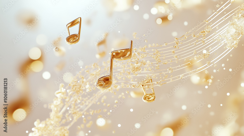 Poster musical notes levitate gracefully in a luminous backdrop, creating an enchanting visual melody of rh