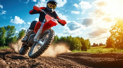 Dynamic Motocross Rider Making Sharp Turn on Track