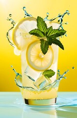 Refreshing lemonade, lemon soda, lemon with mint, lemon juice, lemon flavored water