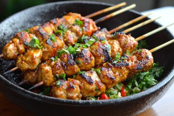 Fototapeta premium Indonesian Satay Food Menu Close Up