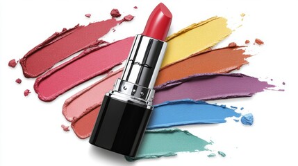 Vibrant Lipstick with Colorful Swatches Background