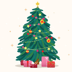 Christmas trees. Colorful vector illustration in flat cartoon style