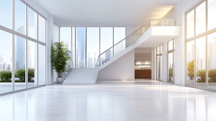 Fototapeta premium Modern design transforms open space with expansive windows and minimalist aesthetics creating a harmonious living environment