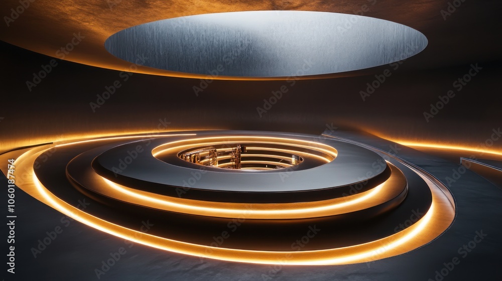 Poster abstract circular architecture with warm lights