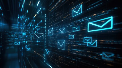 Modern Tech Display of Encrypted Emails on Laptop Screen