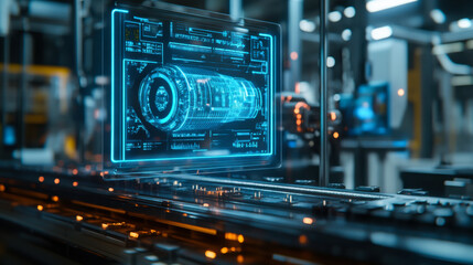 Advanced technological interface displayed on a computer screen in a modern research lab during evening hours