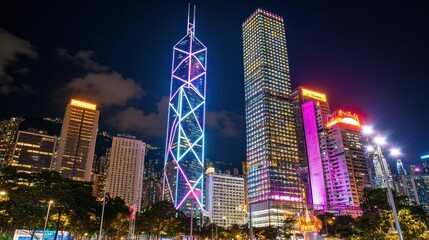 Obraz premium Hong Kong Skyline Night Lights.