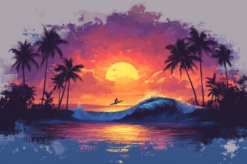 Sunset Surfing: A Tropical Paradise