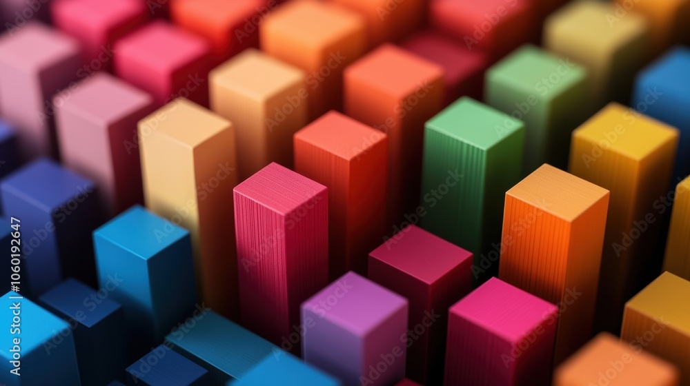 Poster colorful 3d blocks arranged in rows creating a geometric pattern. abstract art background for creati