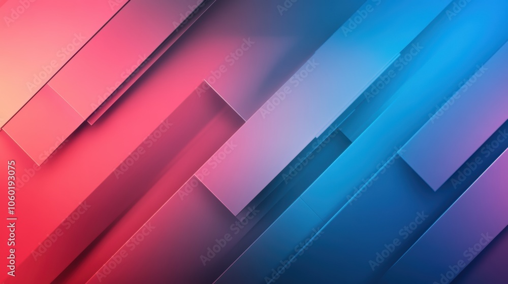 Poster abstract overlapping pink and blue geometric shapes creating a 3d effect.