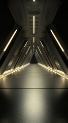 Obraz premium A futuristic corridor with sleek lighting and geometric design, evoking a sci-fi atmosphere.