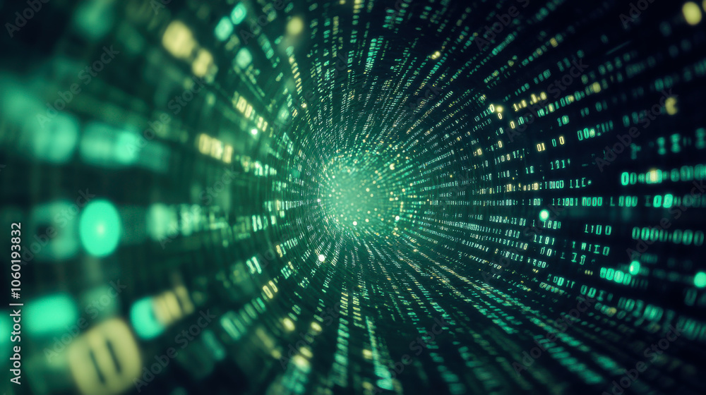 Aufkleber Abstract digital background depicting glowing binary code in green hues representing technology and data processing