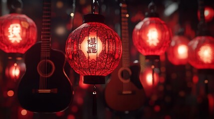Traditional Red Chinese Lanterns for Lunar New Year Celebrations at Night
