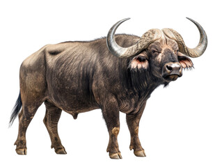 Obraz premium African buffalo standing proudly on a white isolated background.