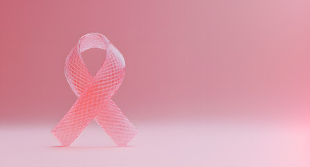 Obraz premium breast cancer pink realistic ribbon with shadow,for awareness month campaign banner Generative ai