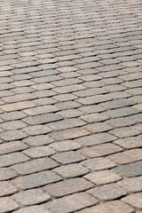Closeup of a brick pavement with a diagonal pattern