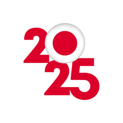 2025 banner with Japan flag inside. Vector illustration.
